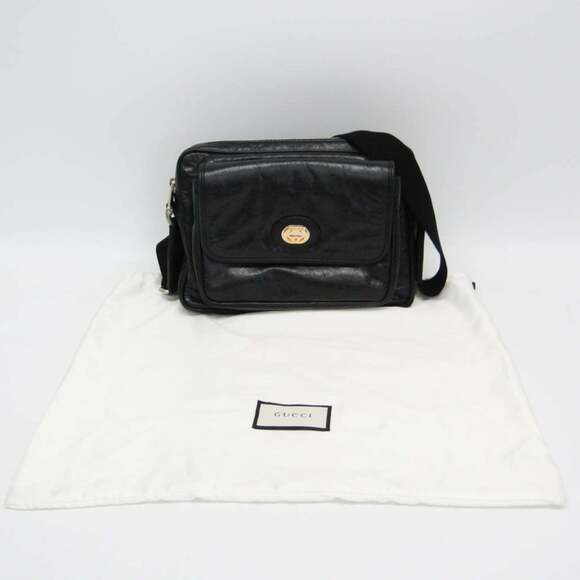GUCCI Black Leather Messenger Shoulder Bag